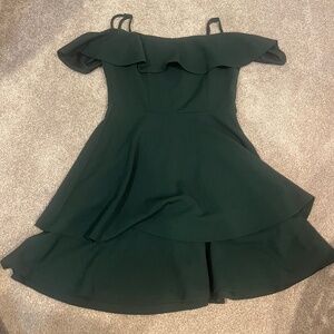 Dark green Macys off the shoulder short dress